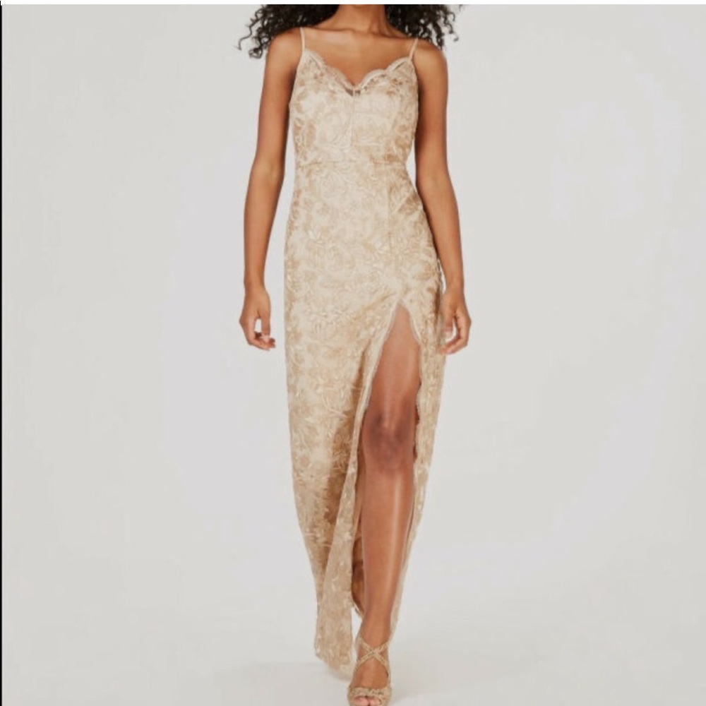 Emerald Sundae Gold Floral Embroidery Formal Dress